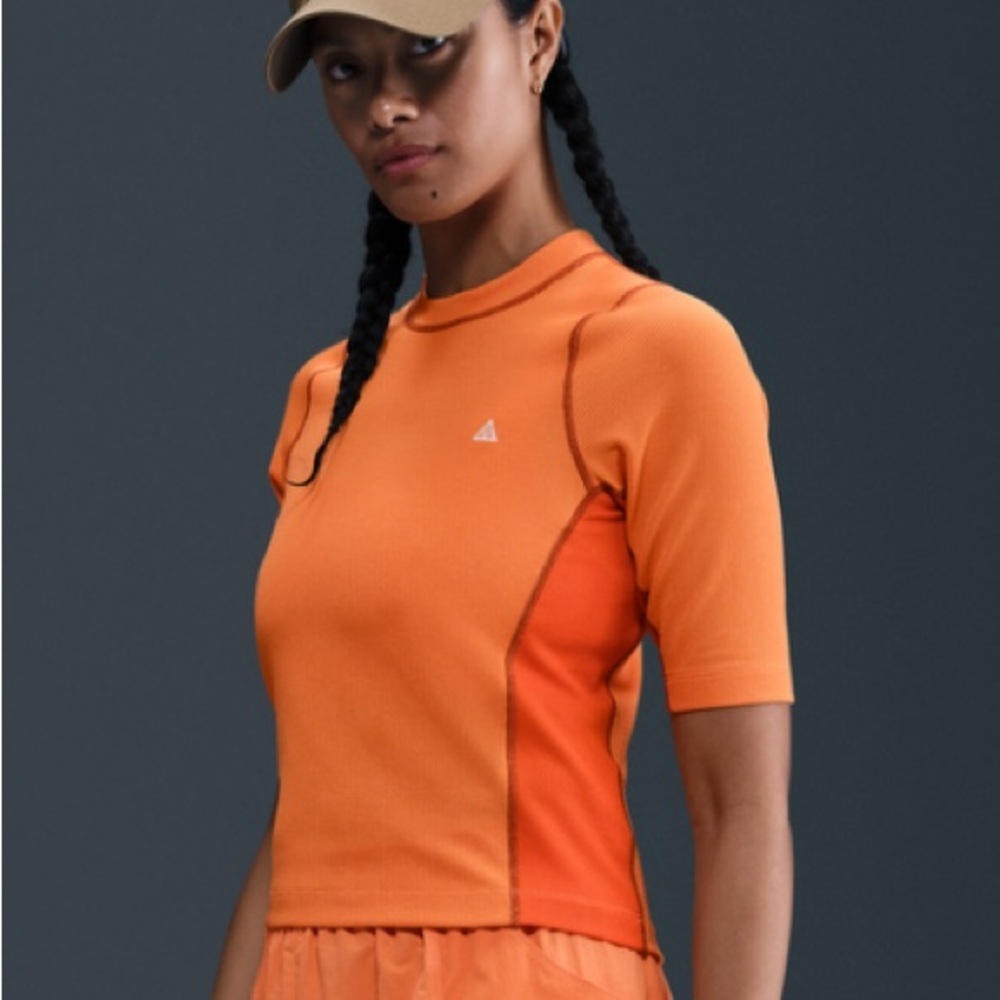 Nike ACG Orange Waffle Knit Short Sleeve Top - Women's Size L - Picture 2 of 6